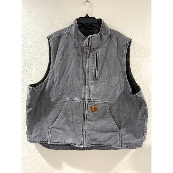 Carhartt V33 GVL Sherpa-lined mock-neck vest in gravel or grey men's 2x Full zip - Picture 1 of 8